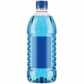 Clear Plastic Bottle Filled with Blue Liquid and Bubbles with Blank Blue Label on White Background Royalty Free Stock Photo