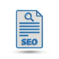 3D Icon of SEO Document with Magnifying Glass and Text on White Background photo image Royalty Free Stock Photo