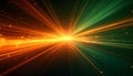 Explosive Burst of Orange and Green Light Rays with Scattered Particles on Black background Royalty Free Stock Photo