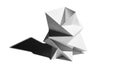 Geometric abstract sculpture made of folded white paper, casting a strong shadow on a white background, sharp angles Royalty Free Stock Photo