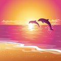 Background with silhouette of two dolphins at sunset. Eps10 Royalty Free Stock Photo