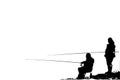 Vector silhouettes of two male fishermen with fishing rods