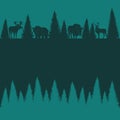 Background of silhouettes of wild forest animals and trees