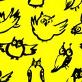 Background with sketchy owls. Seamless pattern with doodle owls Royalty Free Stock Photo