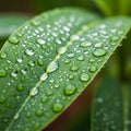The background is slightly blurred emphasizing the leaf and droplets Royalty Free Stock Photo