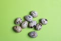 Background with small quail eggs on paper. Eco products. Horizontal format Royalty Free Stock Photo