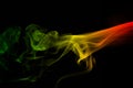 background smoke curves and wave reggae colors green, yellow, red colored in flag of reggae music