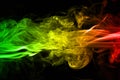 Background smoke curves and wave reggae colors green, yellow, red colored in flag of reggae music Royalty Free Stock Photo