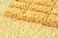 Background of snacks-sesame seeds and sesame biscuit Royalty Free Stock Photo