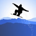 The Background with a snowboarder, skiers