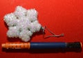 On a background snowflake with a syringe pen for the introduction of insulin to a patient with diabetes