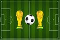 Background of a soccer field with a soccer ball in the middle and the world cup Royalty Free Stock Photo