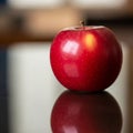 The background is softly blurred, emphasizing the apple\'s vibrant color and Royalty Free Stock Photo