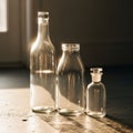 Background is softly blurred emphasizing the bottles arrangement and Royalty Free Stock Photo