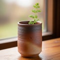 The background is softly blurred emphasizing the focus on the plant and pot Royalty Free Stock Photo