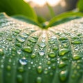 The background is softly blurred, emphasizing the leaf and droplets Royalty Free Stock Photo