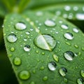 The background is softly blurred emphasizing the leaf and droplets Royalty Free Stock Photo