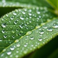 The background is softly blurred emphasizing the leaf and droplets Royalty Free Stock Photo