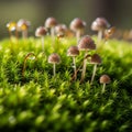 The background is softly blurred, highlighting the mushrooms in sharp Royalty Free Stock Photo