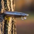 Background is softly blurred, suggesting early spring during maple sugaring Royalty Free Stock Photo