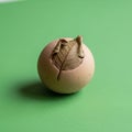 Background is a solid green providing a stark contrast to the egg and leaf Royalty Free Stock Photo