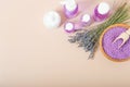 Background - Spa bath salt and lavender flowers Royalty Free Stock Photo