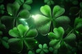 A background with sparkling clover shamrocks, perfect for festivities. Ai