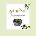 Background of green spirulina pills - label