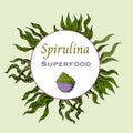 Background of spirulina powder in hand drawn sketch