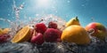 background splashing fruit vitamin green strawberry healthy food fresh drop water. Generative AI.
