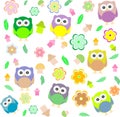 Background spring elements owls, flowers