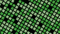 Background of squares moving slowly on black background. Animation. Green squares in matrix style move in stream on