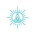 Human People Yoga Meditation, Waves of Sea Water, Sunlight, Leaves Nature, Health Environment Logo Design Inspiration