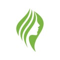 Silhouette of Beautiful Woman`s Face, Cosmetic Leaf Hair Logo Design Royalty Free Stock Photo