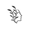 Beautiful Woman Head Face with Leaves Flower, Facial Health Care Symbols, Logo Design Inspiration Royalty Free Stock Photo