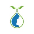 Beautiful Woman`s Face, Drops of Water Oil, Leaves Nature, Healthy Facial Treatments Logo Design Royalty Free Stock Photo