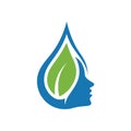 Beautiful Woman`s Face, Drops Water Oil, Leaf Nature Logo Design Inspiration Royalty Free Stock Photo