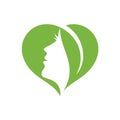 Beautiful Woman`s Face, Heart Love Leaves Nature, Facial Beauty Treatments Logo Design Inspiration Royalty Free Stock Photo