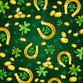 Background for St. Patricks Day with clover and golden coins