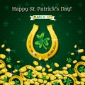 Background for St Patricks Day with horseshoe and golden coins Royalty Free Stock Photo