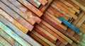 the background of a stack of coconut wood neatly arranged ready to be used as building construction material