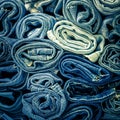 Stack of roll denim fabric