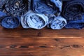 Background of a stack rolled jeans vintage - Image Royalty Free Stock Photo