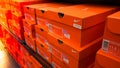 Background of stacked Nike shoes boxes