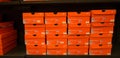 Background of stacked Nike shoes boxes
