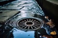 Background stainless steel drain closeup hole clean water sink wash metallic dirty wet Royalty Free Stock Photo