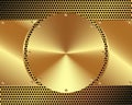 Background of steel gold disks on a metal grid Royalty Free Stock Photo