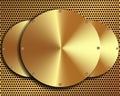 Background of steel gold disks on a metal grid 2 Royalty Free Stock Photo