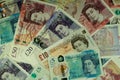 Background of sterling banknotes scattered