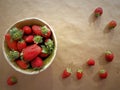 Background of strawberries for greetings and blessings: anniversaries, Valentine`s Day, birthdays, restaurant, love, friendship